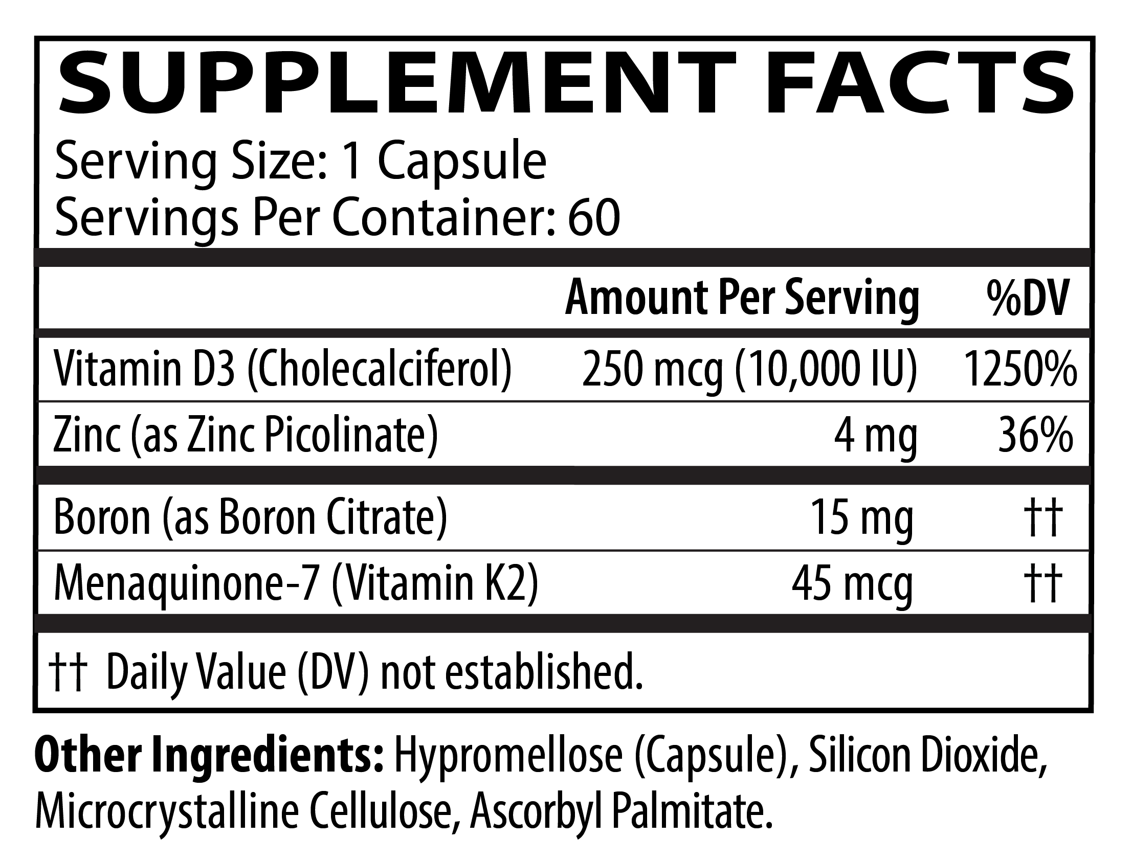 D3+K2 Cofactor Complex supplement facts