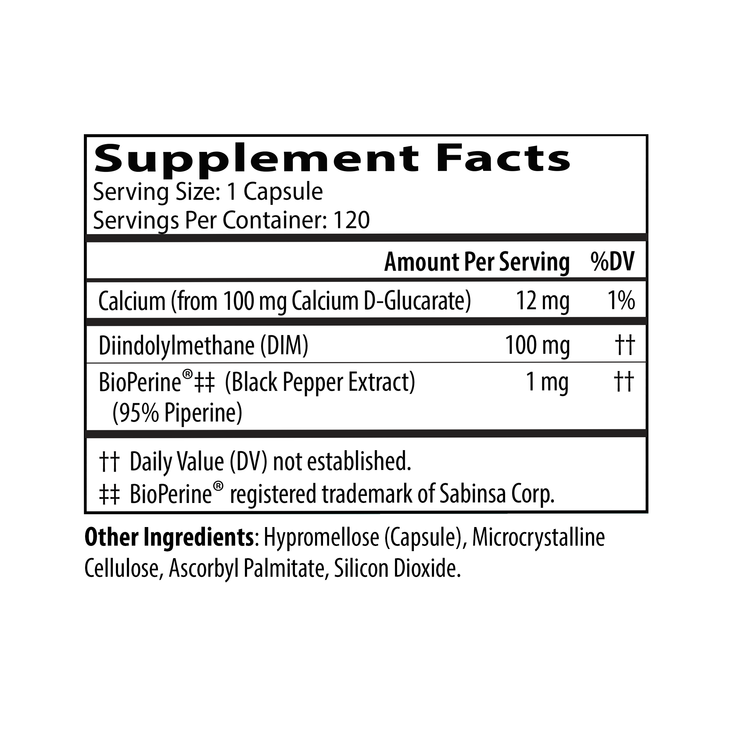 DIM Pro supplement facts