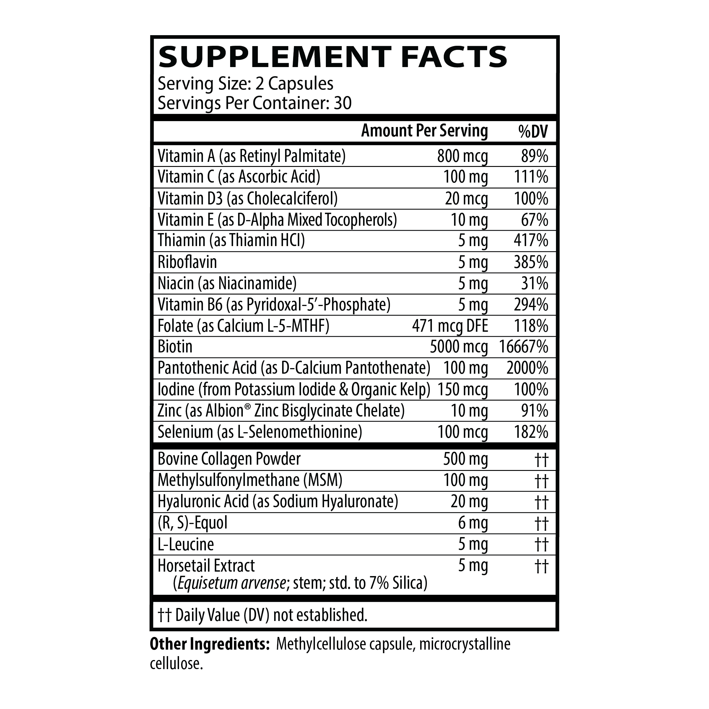 Hair, Skin & Nail Peptides supplement facts
