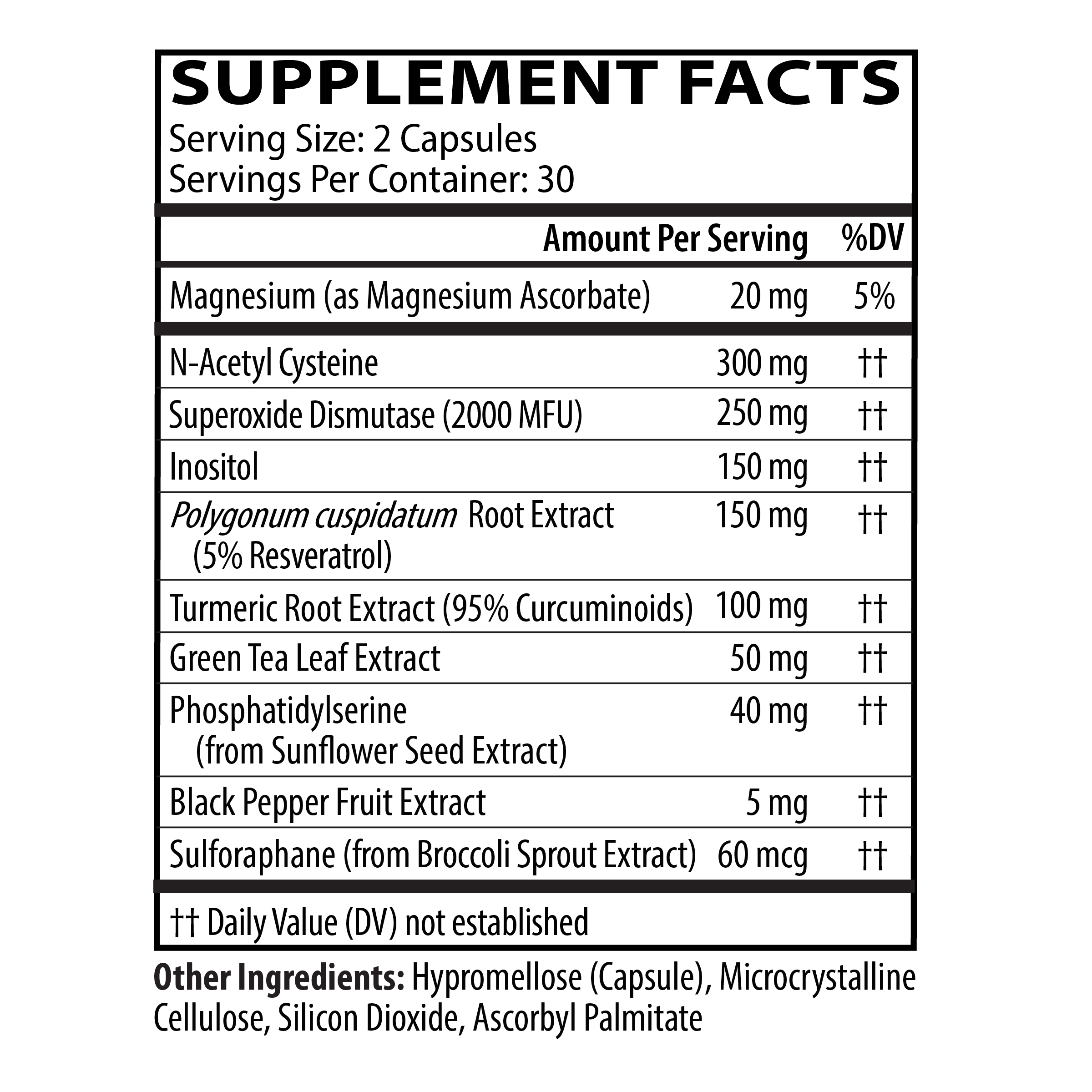 Intracellular Detox Complex supplement facts