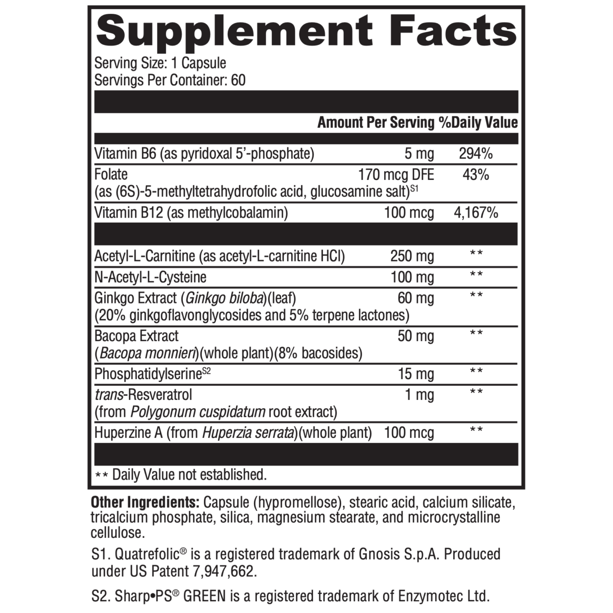 Memory Sustain supplement facts