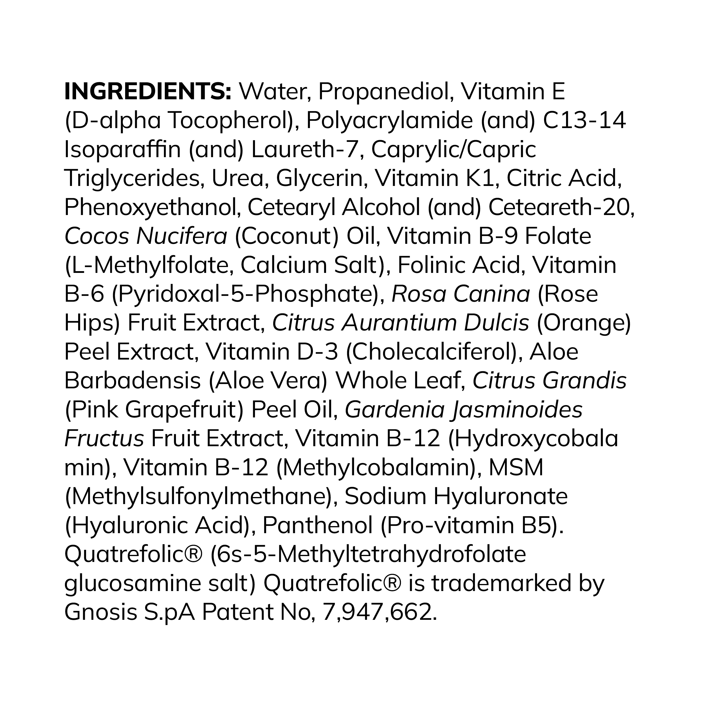 Methylation Pro Topical supplement facts