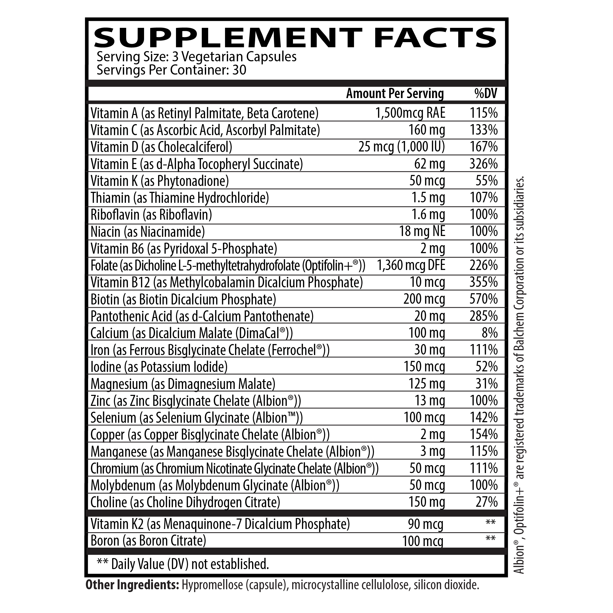 Prenatal Evolved supplement facts
